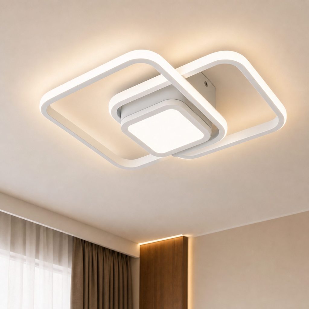 Lustra LED Moderna DUOFORM, Flippy, 21W, Design Geometric cu 3 Patrate, Lumina Calda/Neutra/Rece, Alb