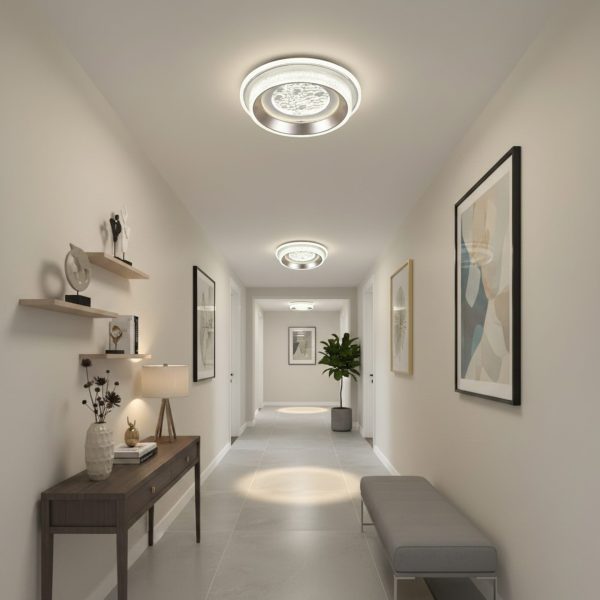 Lustra LED KALESO Petito, 37W, Diametru 24.5cm, Lumina Calda/Neutra/Rece, Alb, Metal si Cristal