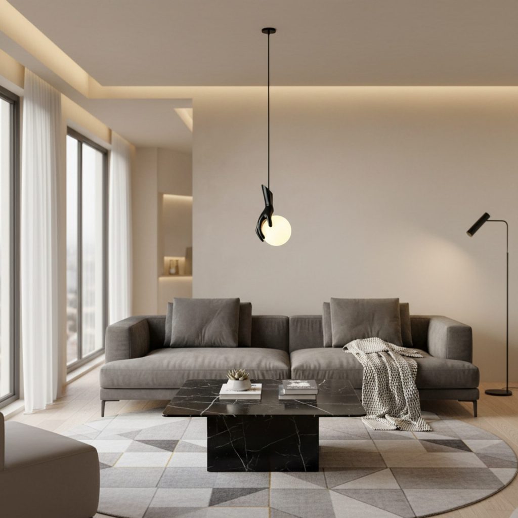Lustra LED MANOS, 13x120cm, 1xE27, Sticla si Resina, Negru