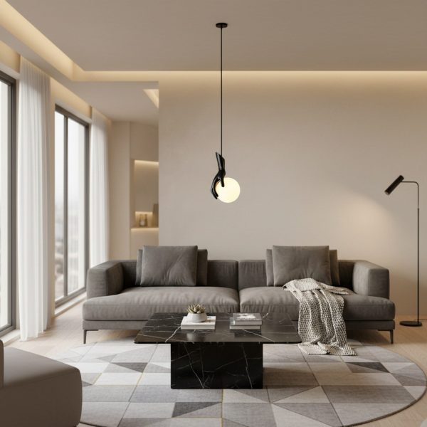 Lustra LED MANOS, 13x120cm, 1xE27, Sticla si Resina, Negru