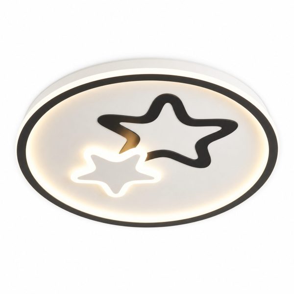 Lustra LED Moderna EMELIANA, Flippy, 57W, Forma Luna si Stea, 3 Surse LED, Telecomanda, Intensitate Reglabila, 3000K/4000K/6000K, Negru/Alb