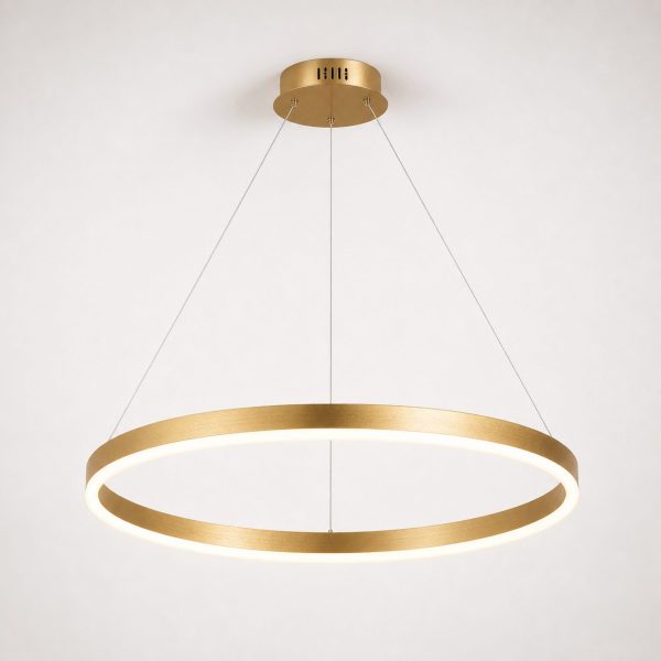 Lustra LED Suspendata, ANINA, 34W, 1 Cerc, Diametru 50cm, Lumina Rece/Calda/Neutra 3000K/4000K/6000K, Dimabila, Auriu Lucios Alb, Inaltime Reglabila, Metal si Acril