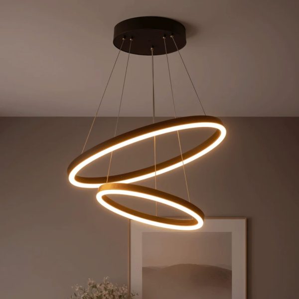 Lustra LED suspendata cu Telecomanda CASIANA 40W, 2 Cercuri, Lumina Rece/Calda/Neutra 3000K/4000K/6000K, Dimabila, Negru, Inaltime Reglabila, Metal si Acril