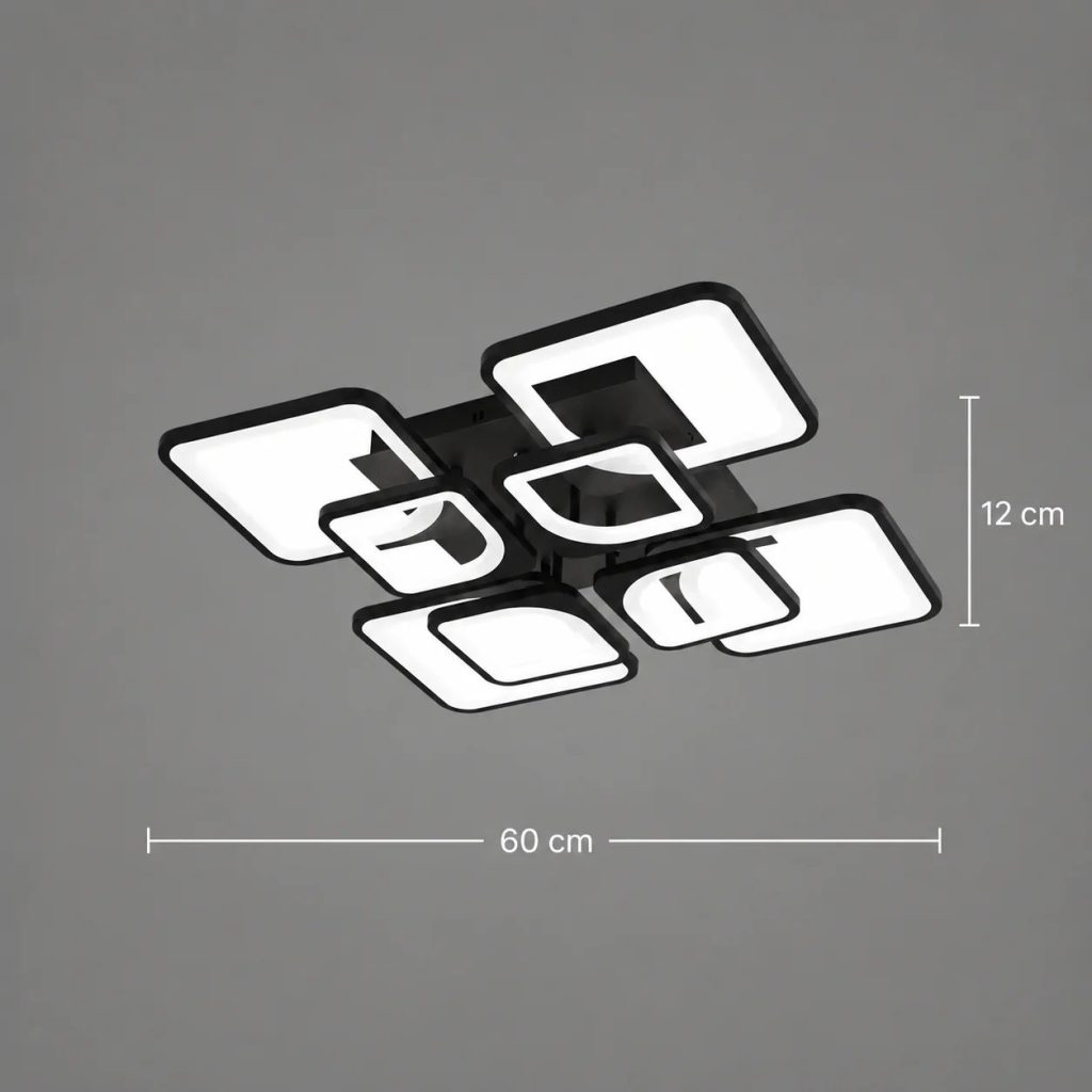 Lustra LED ZOE, Flippy, 8 Patrate, 138W, Telecomanda Inclusa, Lumina Calda/Neutra/Rece, Dimabila, Negru