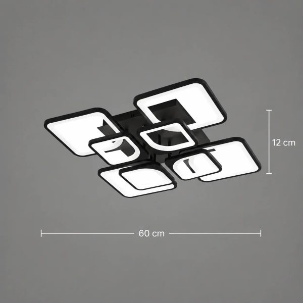 Lustra LED ZOE, Flippy, 8 Patrate, 138W, Telecomanda Inclusa, Lumina Calda/Neutra/Rece, Dimabila, Negru