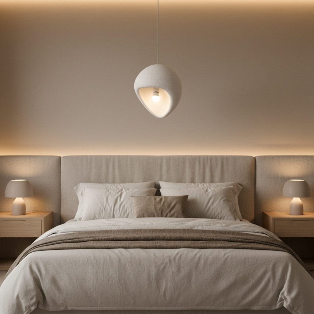 Lustra Moderna AERA, 30 cm, Suspendata, 1 X E27, Alb, Metal si Spuma, Inaltime Reglabila