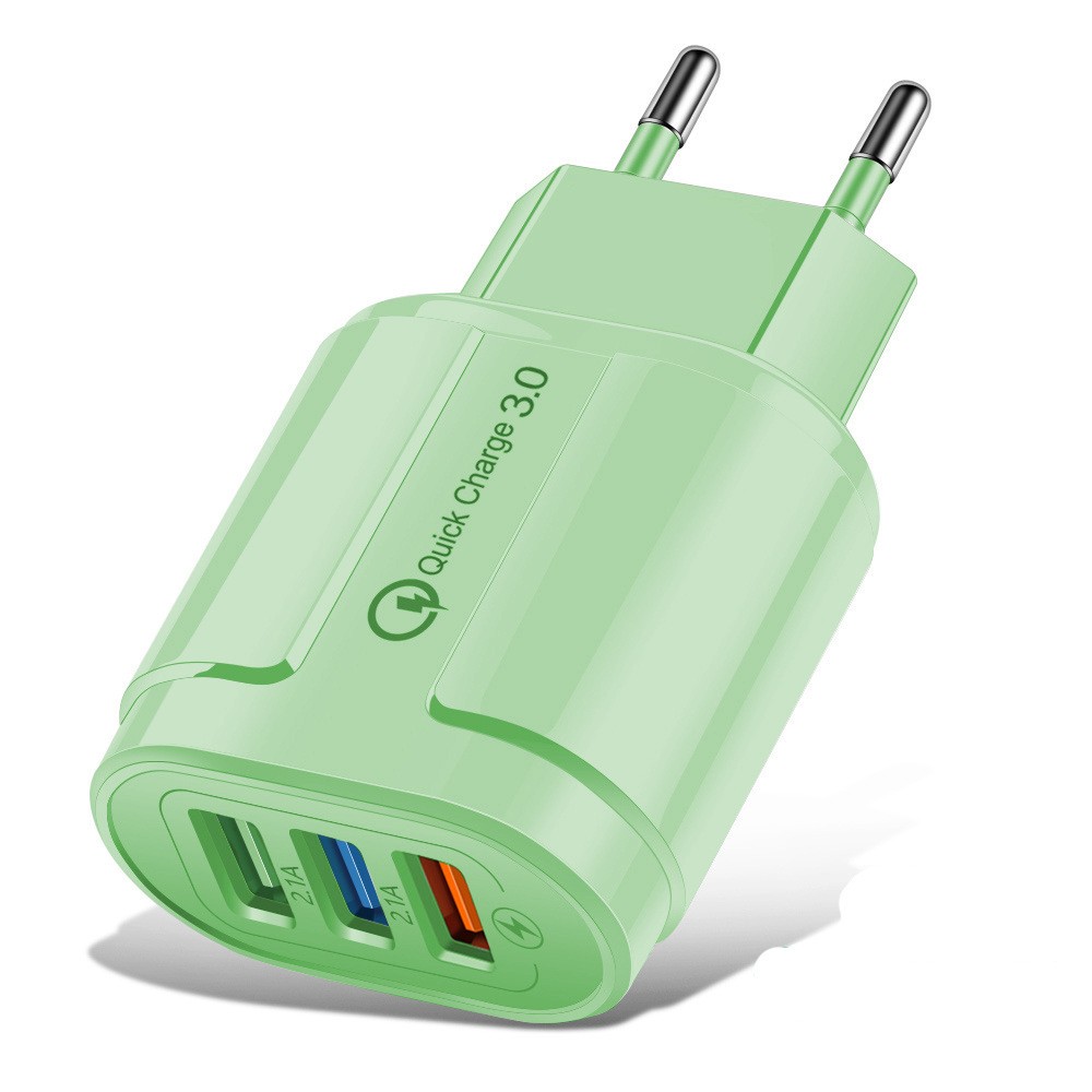 Incarcator Rapid QC3.0, Flippy, 3 Porturi USB, 2.1A, 18W, din ABS, Protectie Supraincalzire, Gama Macarons, Verde