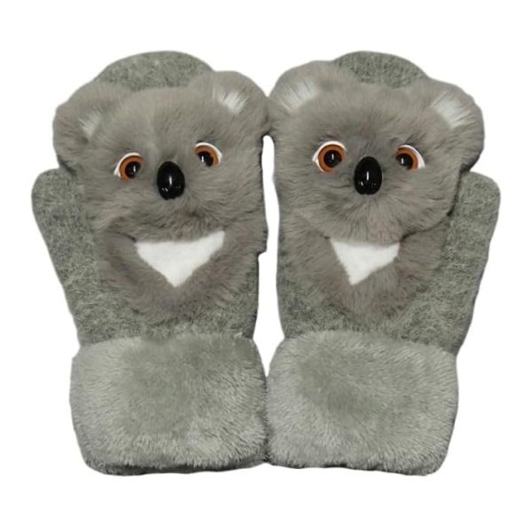Manusi pentru Copii, Flippy, din Plus cu Umplutura de Bumbac, Protectie Termica, 24 x 20 x 3 cm, Model Koala 3D, Gri