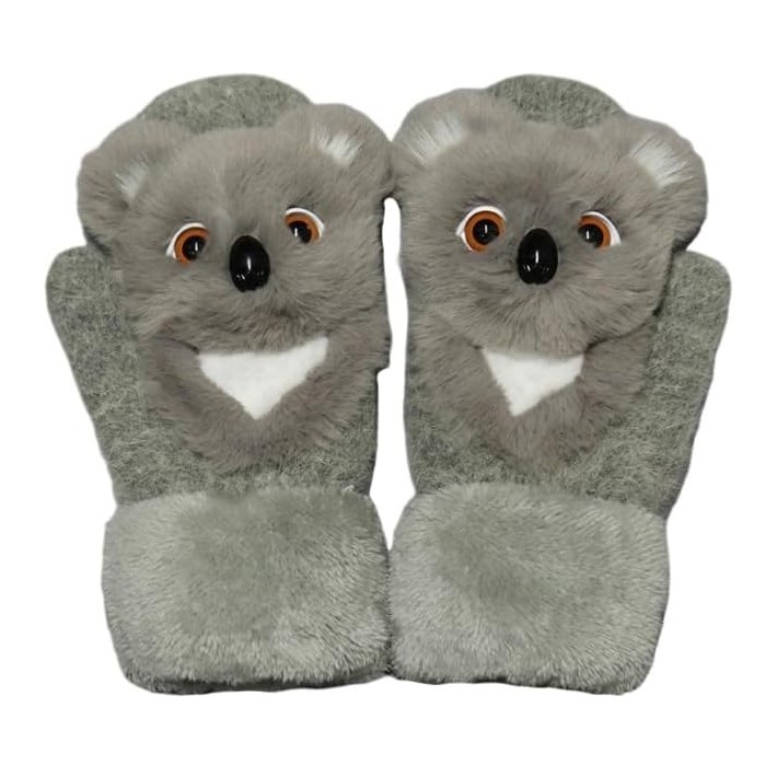 Manusi pentru Copii, Flippy, din Plus cu Umplutura de Bumbac, Protectie Termica, 24 x 20 x 3 cm, Model Koala 3D, Gri
