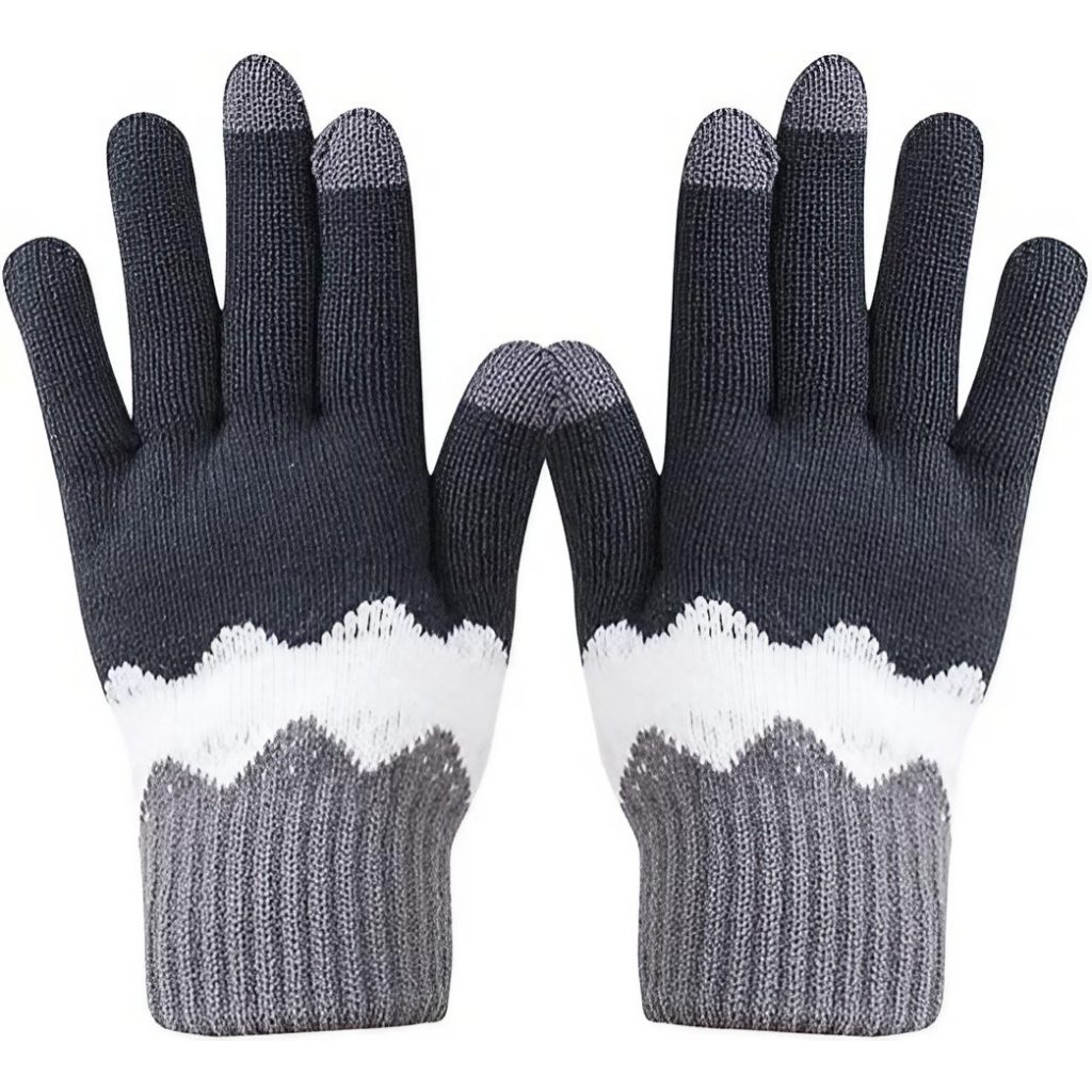Manusi de Dama, Flippy, Model Ondulat, Functie Touchscreen (ecran tactil), Material Acril Tricotat, Manseta Elastica, Interior Catifelat, Marime Universala, Gri/Alb