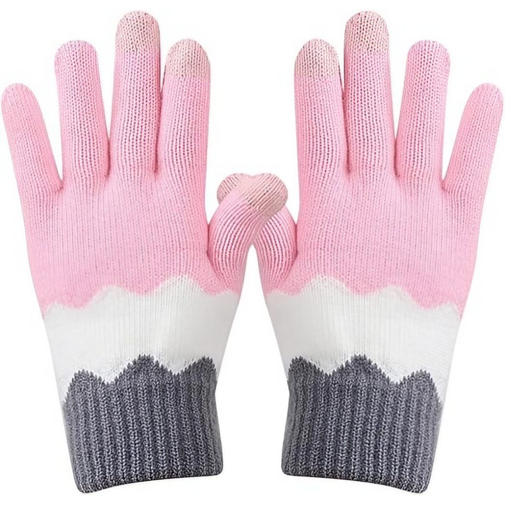 Manusi de Dama, Flippy, Model Ondulat, Functie Touchscreen (ecran tactil), Material Acril Tricotat, Manseta Elastica, Interior Catifelat, Marime Universala, Roz/Gri