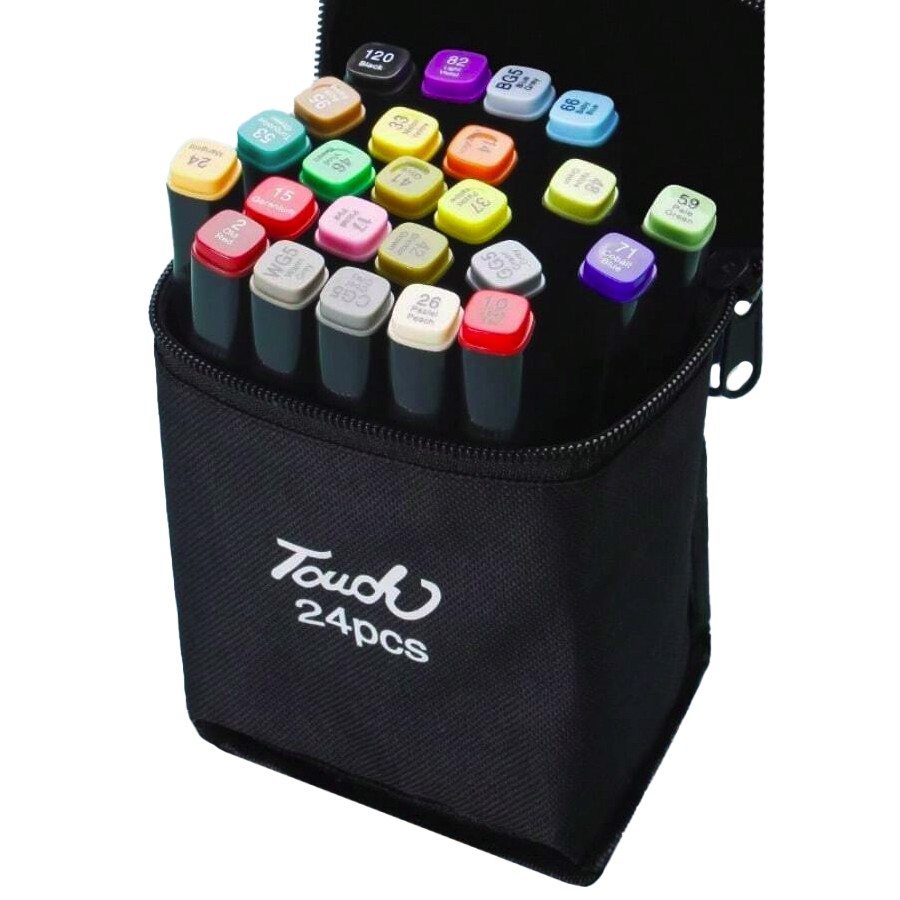 Markere cu Alcool Touch Room, Flippy, Paleta mare Set de 24+ de Culori, Capat Lat si Capat Precis, Geanta Inclusa, Multicolor