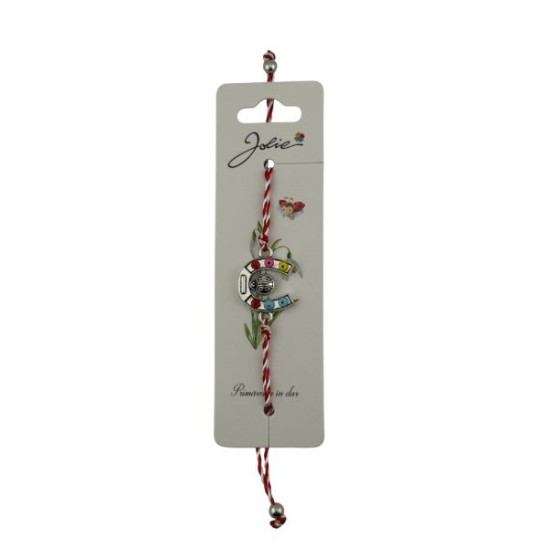 Martisor Bratara cu Snur Alb Rosu Reglabil, Jolie, Model Potcoava Multicolora cu Buburuza, Jolie