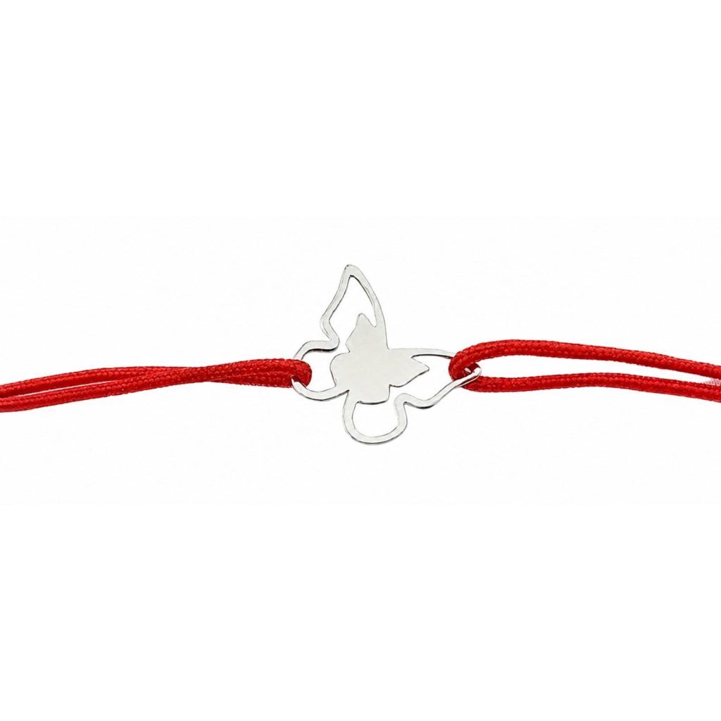 Martisor Bratara Argint 925, Jolie, Model 2 Fluturi, Martisor de 1 Martie, cu Snur Rosu, Argintiu