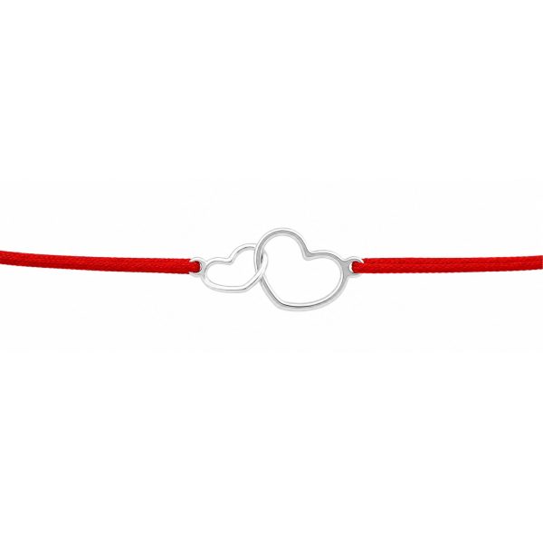 Martisor Bratara Argint 925, Jolie, Model 2 Inimi Pereche, Martisor de 1 Martie, cu Snur Rosu, Argintiu