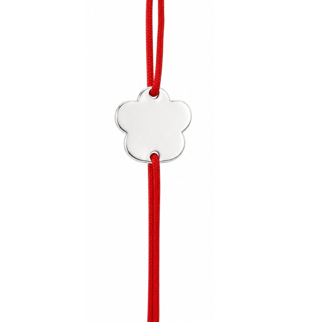 Martisor Bratara Argint 925, Jolie, Model Floare, Martisor de 1 Martie, cu Snur Rosu, Argintiu