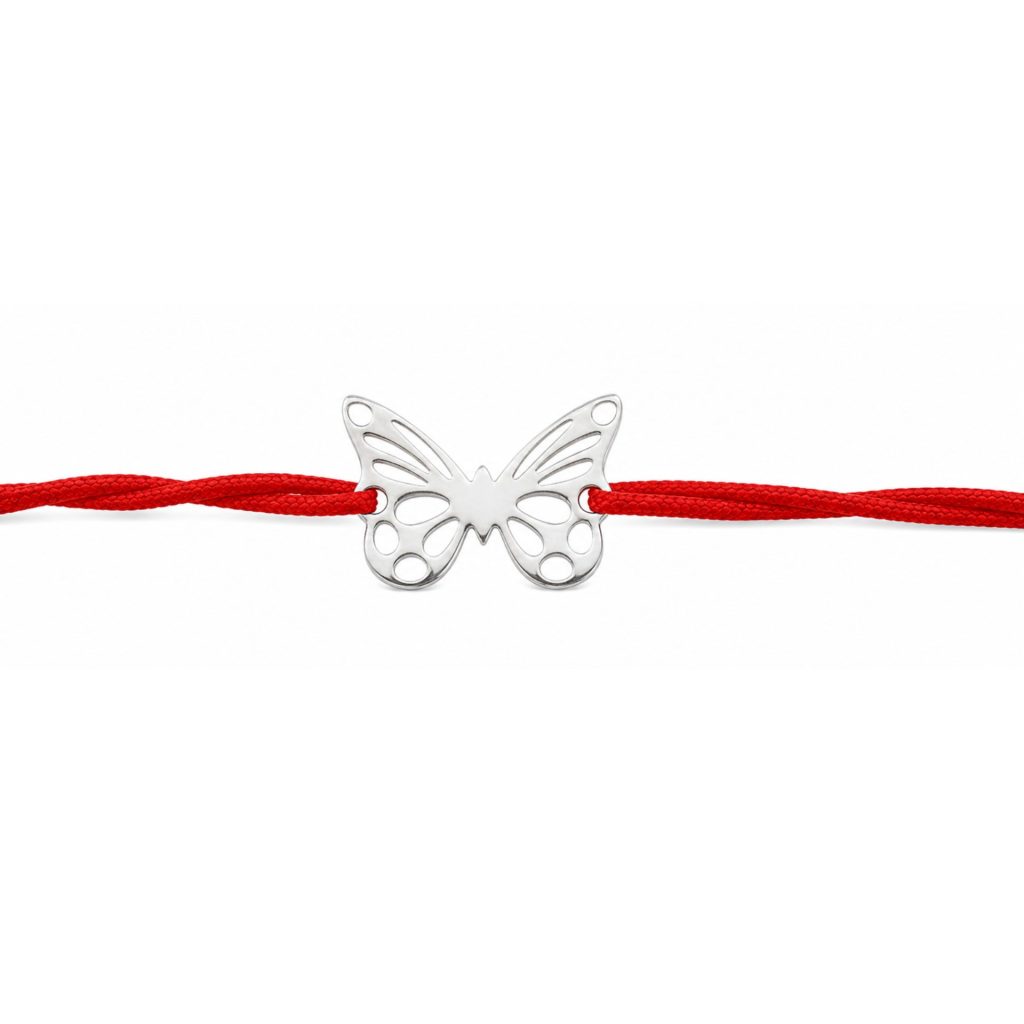 Martisor Bratara Argint 925, Jolie, Model Fluturas, Martisor de 1 Martie, cu Snur Rosu, Argintiu