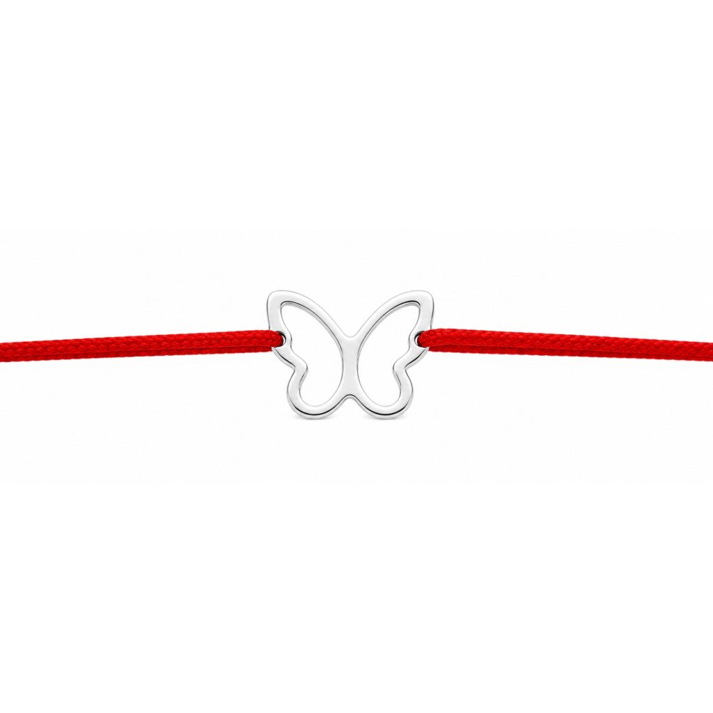 Martisor Bratara Argint 925, Jolie, Model Fluture, Martisor de 1 Martie, cu Snur Rosu, Argintiu