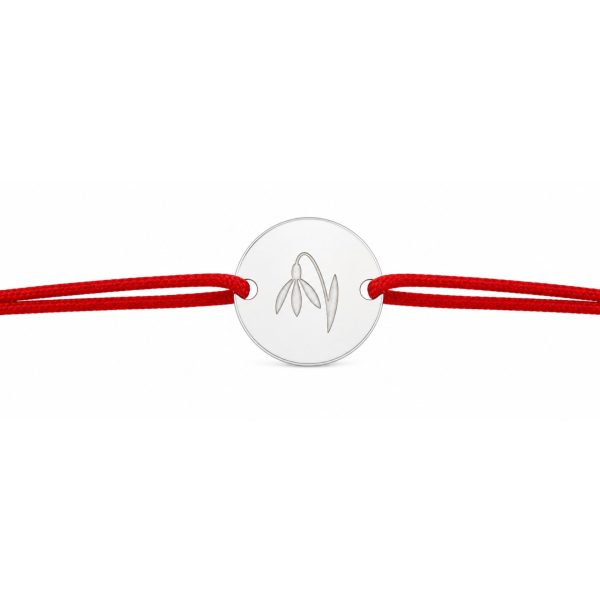Martisor Bratara Argint 925, Jolie, Model Ghiocel Gravat, Martisor de 1 Martie, cu Snur Rosu, Argintiu
