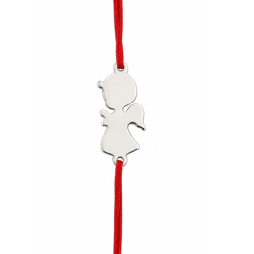 Martisor Bratara Argint 925, Jolie, Model Ingeras, Martisor de 1 Martie, cu Snur Rosu, Argintiu