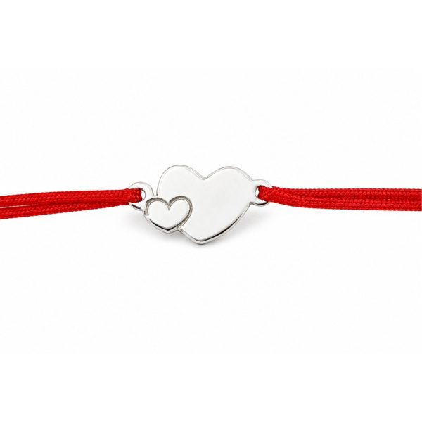 Martisor Bratara Argint 925, Jolie, Model Inima Mare Mica, Martisor de 1 Martie, cu Snur Rosu, Argintiu