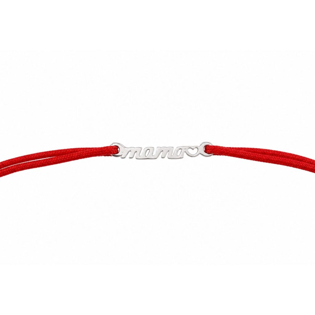 Martisor Bratara Argint 925, Jolie, Model Mama Inima, Martisor de 1 Martie, cu Snur Rosu, Argintiu
