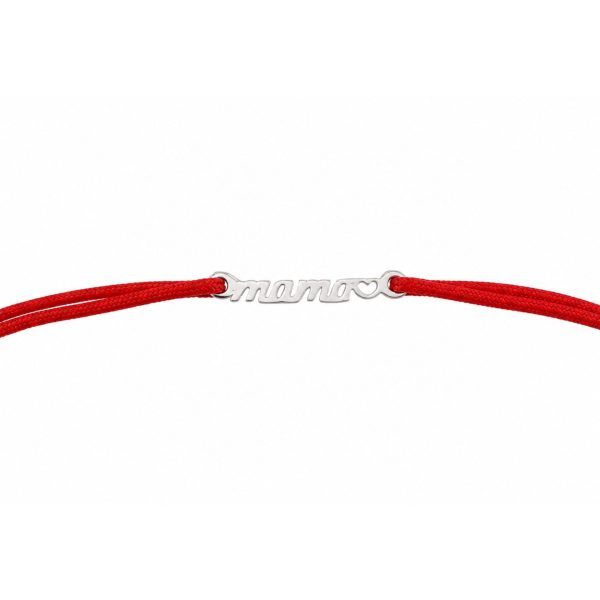 Martisor Bratara Argint 925, Jolie, Model Mama Inima, Martisor de 1 Martie, cu Snur Rosu, Argintiu