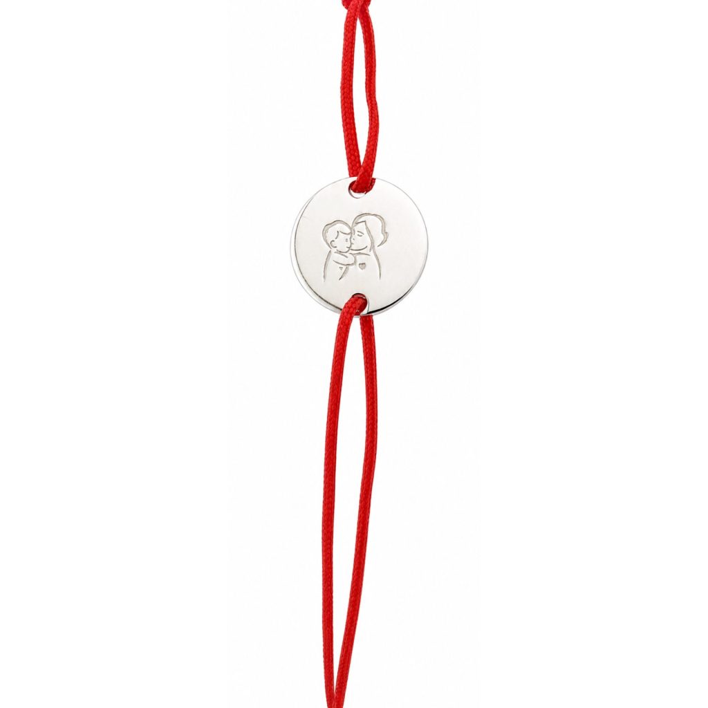 Martisor Bratara Argint 925, Jolie, Model Mama si Copilul, Martisor de 1 Martie, cu Snur Rosu, Argintiu