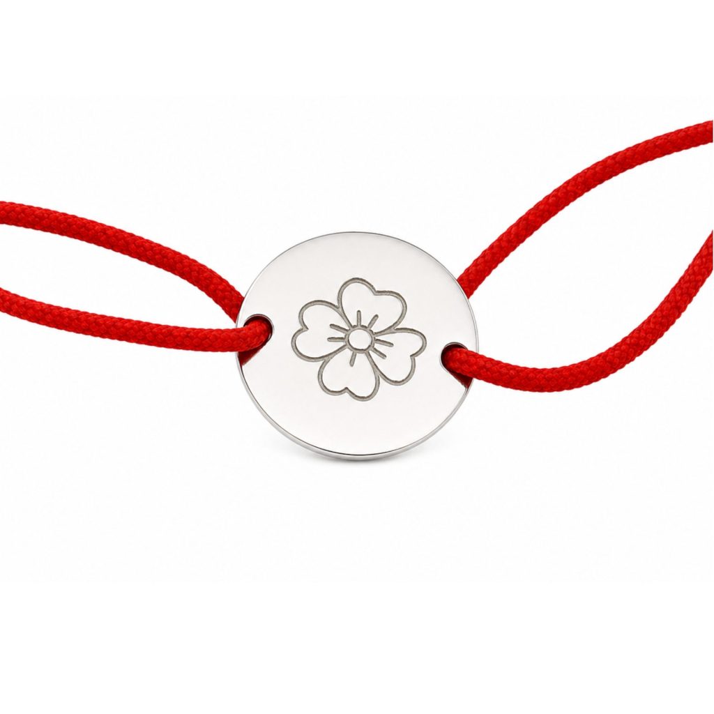 Martisor Bratara Argint 925, Jolie, Model Trifoi Gravat, Martisor de 1 Martie, cu Snur Rosu, Argintiu