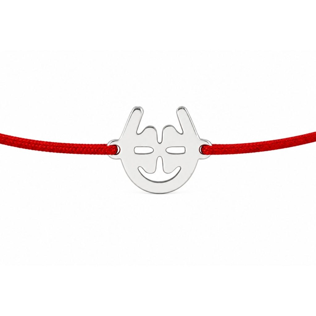 Martisor Bratara Argint 925, Jolie, Model Trifoi in Potcoava, Martisor de 1 Martie, cu Snur Rosu, Argintiu