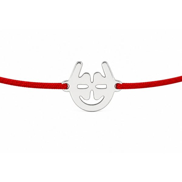 Martisor Bratara Argint 925, Jolie, Model Trifoi in Potcoava, Martisor de 1 Martie, cu Snur Rosu, Argintiu