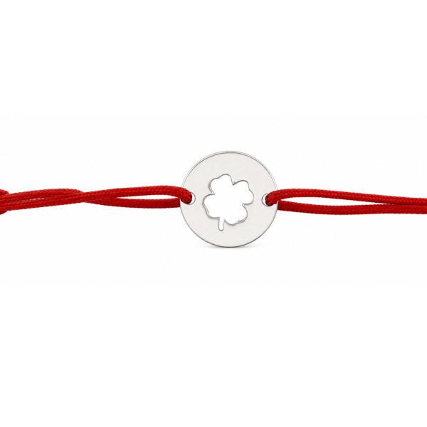 Martisor Bratara Argint 925, Jolie, Model Trifoi Taiat, Martisor de 1 Martie, cu Snur Rosu, Argintiu