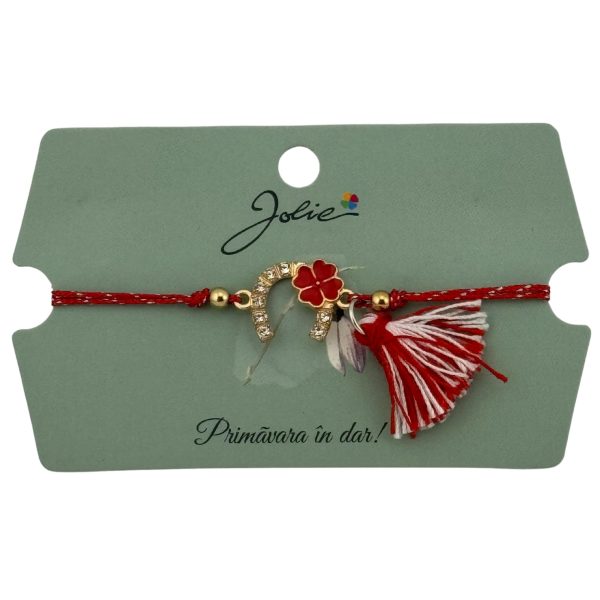 Martisor Bratara Ciucure, Jolie, Snur Rosu Reglabil, cu Pandantiv, Model Potcoava