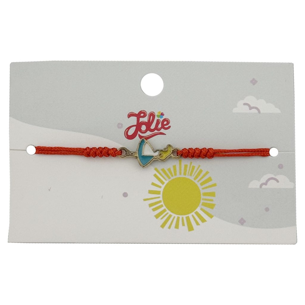 Martisor Bratara pentru Copii, Jolie, Model Fetita, din Metal Auriu cu Snur Impletit Rosu, Albastru deschis