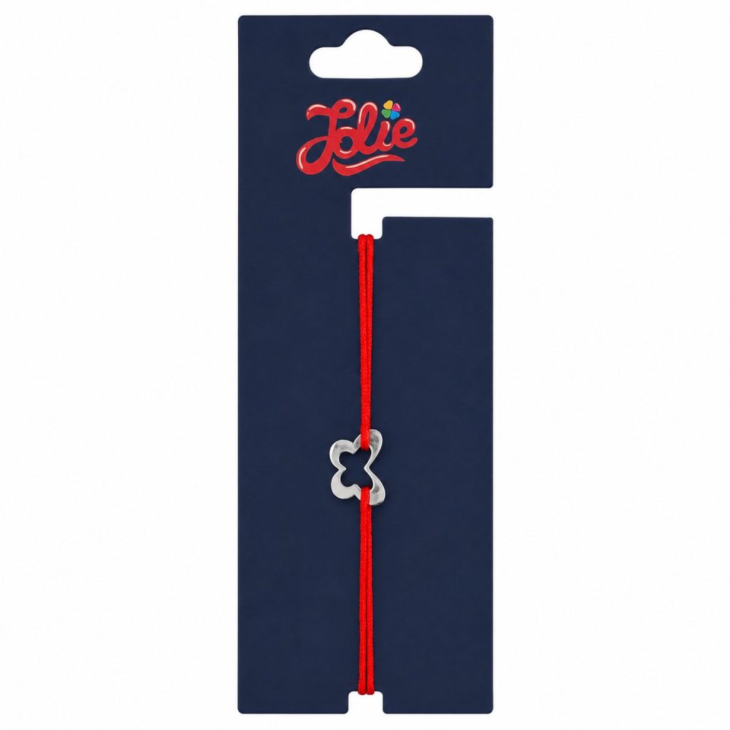 Martisor Bratara din Inox pentru Copii, Jolie, Textil si Inox, Snur Rosu, Model Fluture, Argintiu