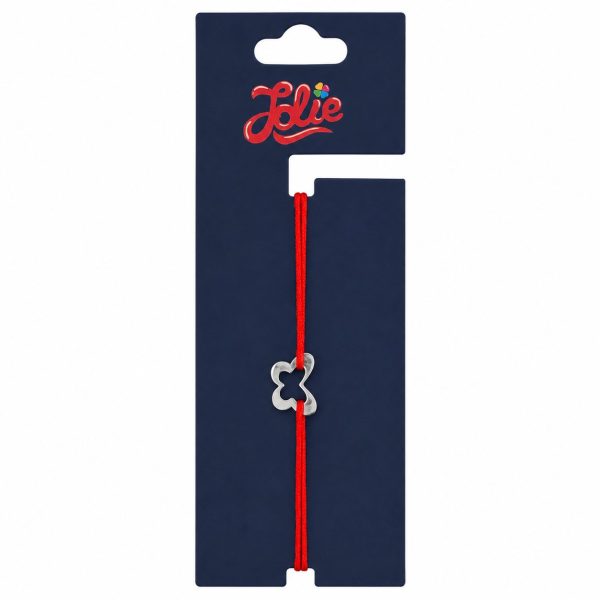 Martisor Bratara din Inox pentru Copii, Jolie, Textil si Inox, Snur Rosu, Model Fluture, Argintiu