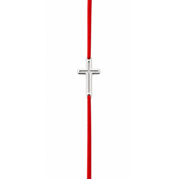 Martisor Bratara, Jolie, Argint 925, Model Cruce, Snur Rosu Reglabil, Fara Pietre, Argintiu