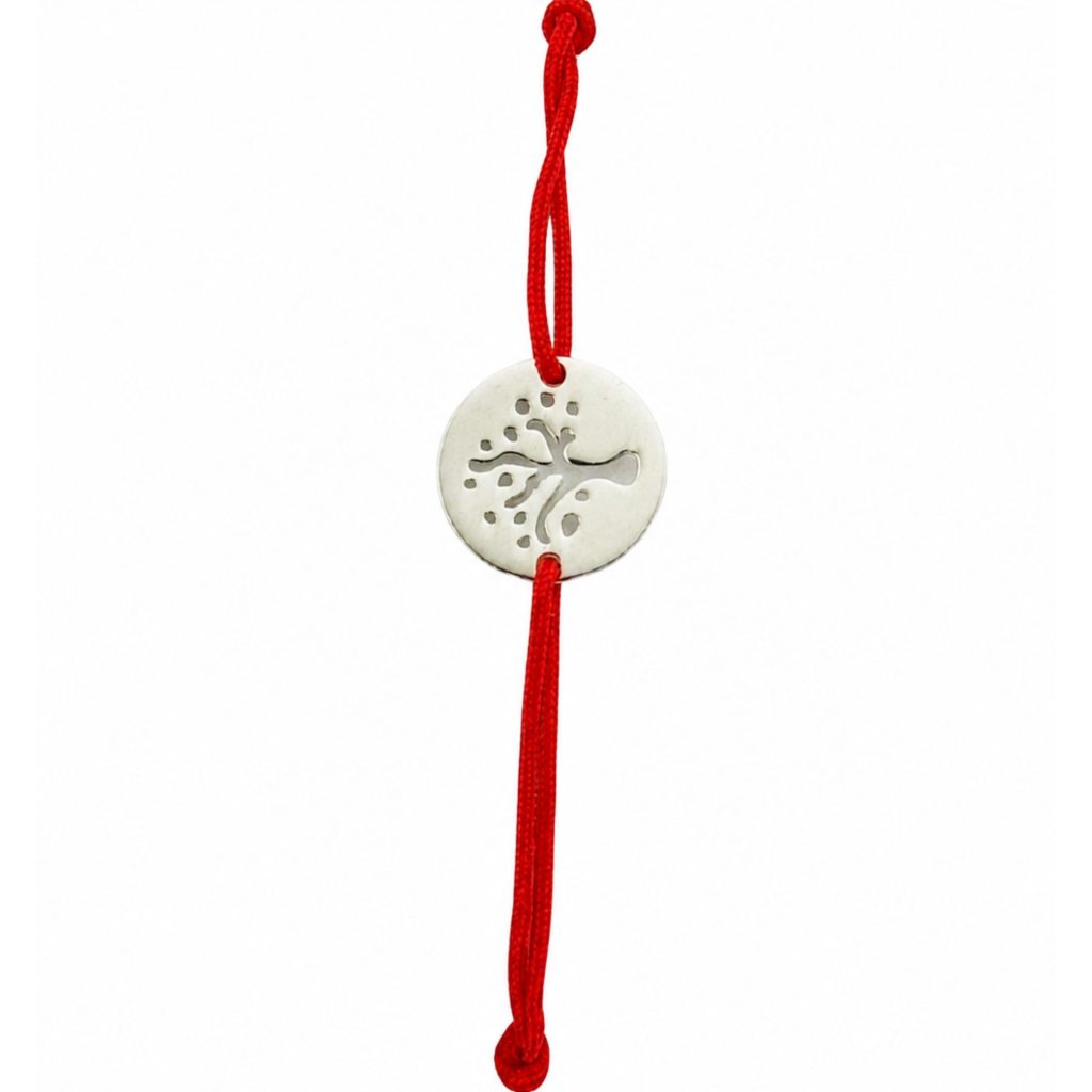 Martisor Bratara, Jolie, Argint 925, Model Pomul Vietii Decupat, Snur Rosu Reglabil, Fara Pietre, Argintiu