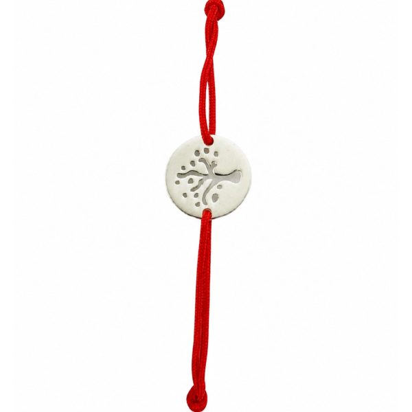 Martisor Bratara, Jolie, Argint 925, Model Pomul Vietii Decupat, Snur Rosu Reglabil, Fara Pietre, Argintiu