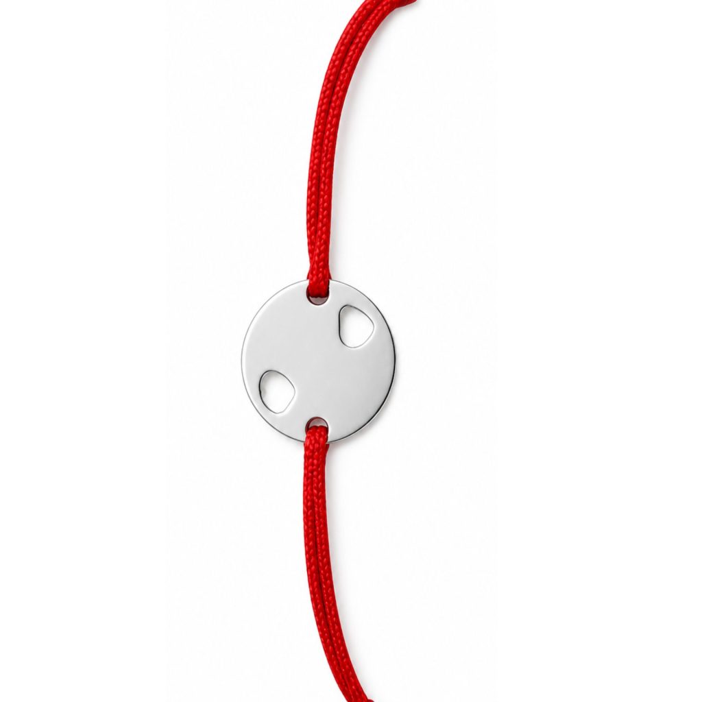 Martisor Bratara, Jolie, Argint 925, Model Rotund Doua Inimi, Snur Rosu Reglabil, Fara Pietre, Argintiu