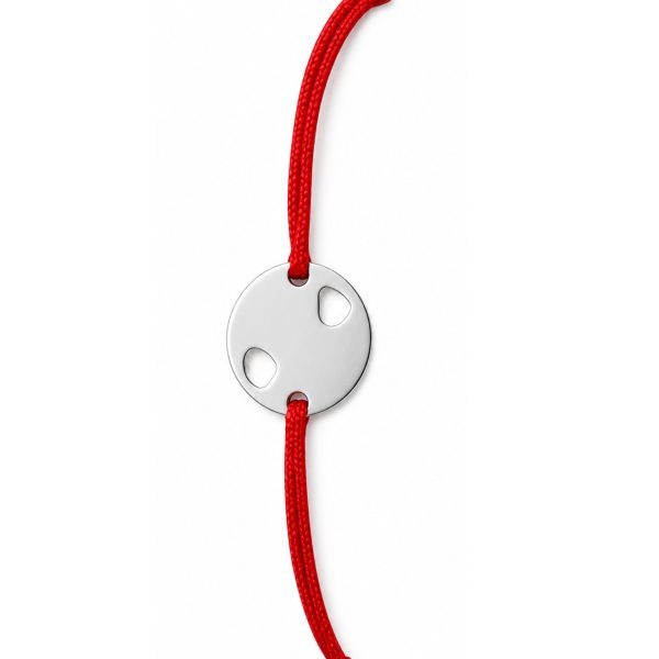 Martisor Bratara, Jolie, Argint 925, Model Rotund Doua Inimi, Snur Rosu Reglabil, Fara Pietre, Argintiu