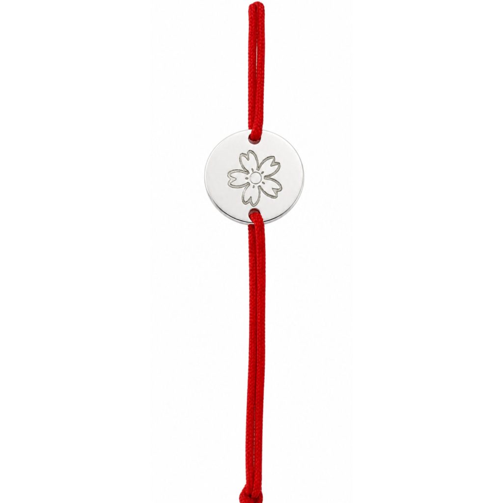 Martisor Bratara, Jolie, Argint 925, Model Rotund Floare, Snur Rosu Reglabil, Fara Pietre, Argintiu