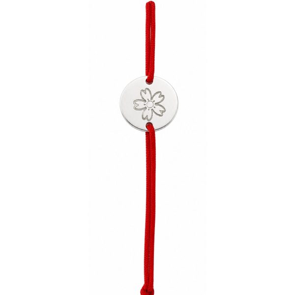 Martisor Bratara, Jolie, Argint 925, Model Rotund Floare, Snur Rosu Reglabil, Fara Pietre, Argintiu