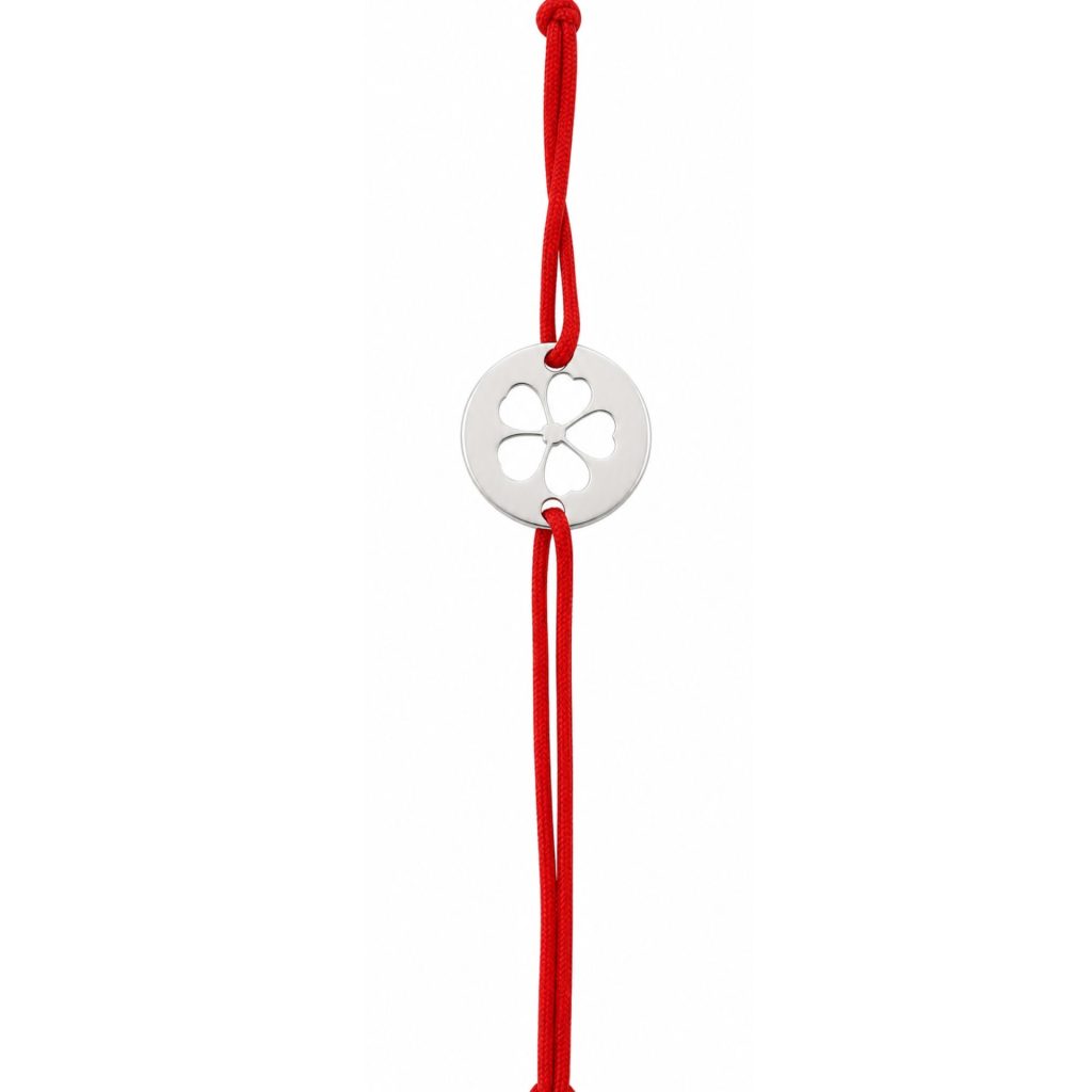Martisor Bratara, Jolie, Argint 925, Model Trifoi Decupat, Snur Rosu Reglabil, Fara Pietre, Argintiu