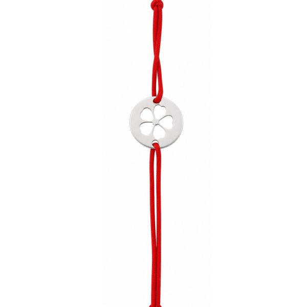 Martisor Bratara, Jolie, Argint 925, Model Trifoi Decupat, Snur Rosu Reglabil, Fara Pietre, Argintiu