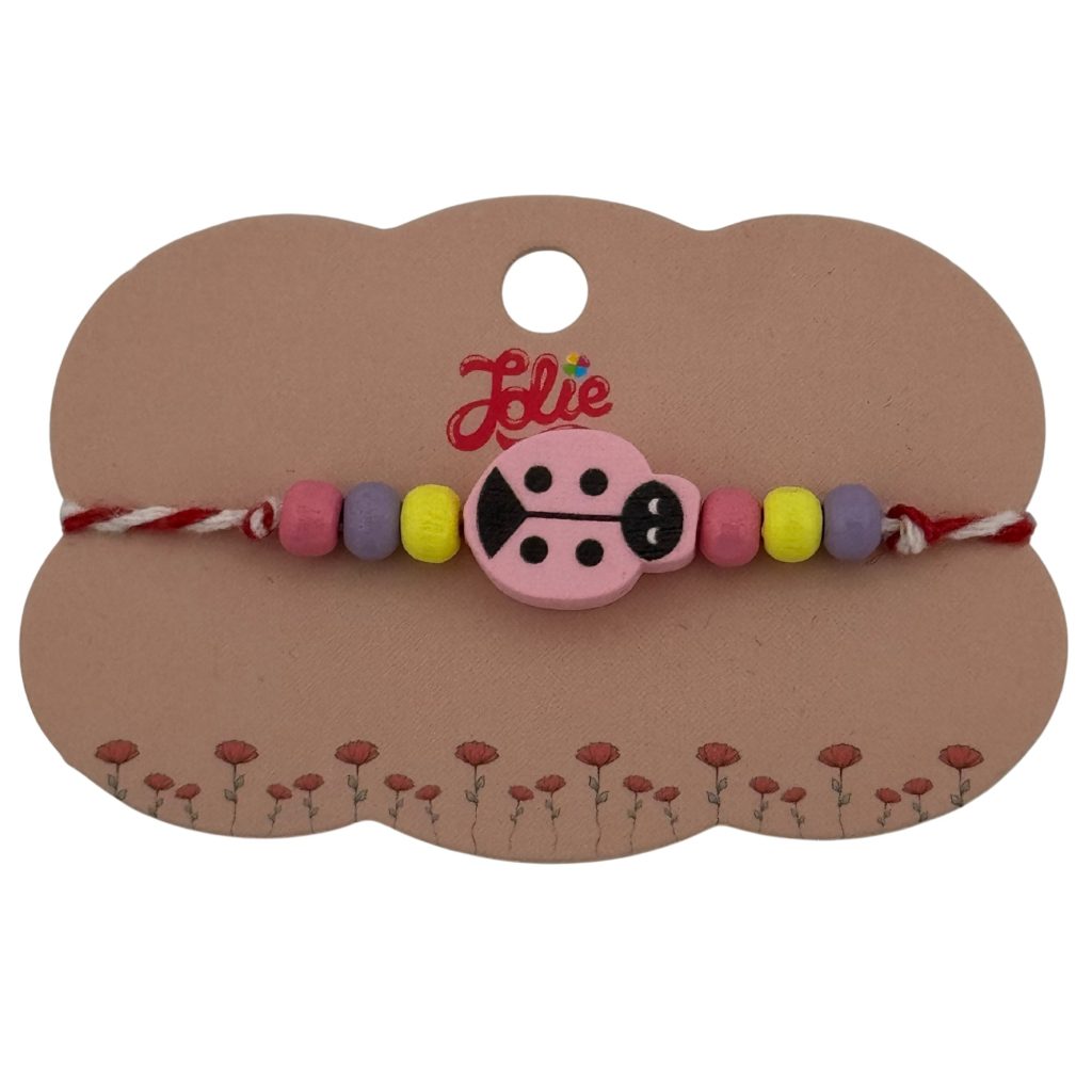 Martisor Bratara Multicolora pentru Copii, Jolie, din Lemn si Textil, Model Buburuza