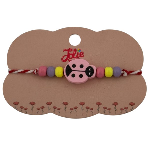 Martisor Bratara Multicolora pentru Copii, Jolie, din Lemn si Textil, Model Buburuza