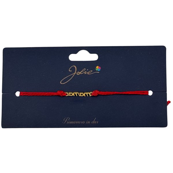 Martisor Bratara Primavara, Textil si Inox, Jolie, Snur Rosu, Model Scris Mama, Auriu