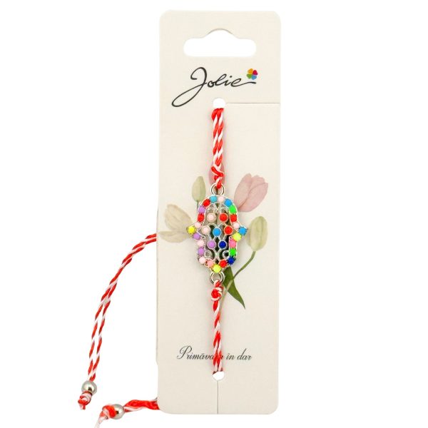 Martisor Bratara Snur Alb-Rosu, Jolie, Pandantiv Metalic, Model Multicolor