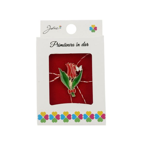 Martisor Brosa, Jolie, Model Lalea, Metal Emailat in Culori, Sistem de Prindere cu Ac, Dimensiune 2.5–3 cm, Ambalaj Individual cu Design, Multicolor